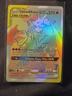 Pokemon Charizard & Braixen GX Sm-Cosmic Eclipse TAG TEAM Rainbow Rare Holo 270 - Image 1