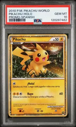 2010 POKEMON WORLD COLLECTION SPANISH PROMO PIKACHU-HOLO PSA 10 - Image 1