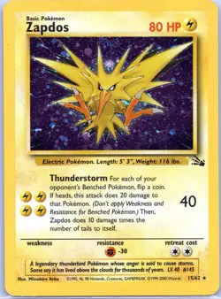 Zapdos Pokemon Card Holo WOTC 15/62 Fossil Set Rare Vintage 1999 Original - Image 1