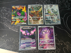Pokemon Shrouded Fable 5-Card Lot: Pecharunt ex SIR, Fraxure IR, Okidogi, Promos - Image 1