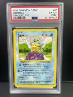 Pokemon Squirtle Base Set Shadowless #63 PSA 6 - Image 1