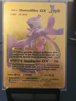 Pokemon Gold Foil Fan Art Card Tag Team Mewtwo Mew GX 270HP71/238 - Image 1