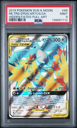 PSA 9 Moltres & Zapdos & Articuno GX #66 - Hidden Fates - Pokemon TCG MINT - Image 1