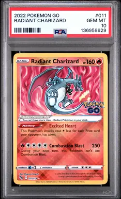 2022 POKEMON GO #011 RADIANT CHARIZARD PSA 10 - Image 1