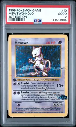 PSA 2 Mewtwo Holo 10/102 1st Edition Pokemon Game - Image 1