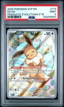 Pokemon TCG: Eevee SVP 173 Black Star Promo Prismatic Evolutions ETB, PSA 9 MINT - Image 1