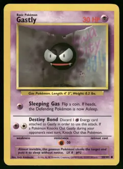 Gastly 50/102 Common Base Set Unlimited Pokemon Lightly Played - Image 1