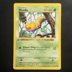 Pokemon Vintage Grey Stamp 1st Edition Weedle 69/102 Base Set WOTC 1999 - Image 1