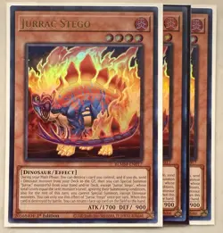 Yugioh! 3x Jurrac Stego BLMM-EN017 Ultra Rare 1st Ed NM - Image 1