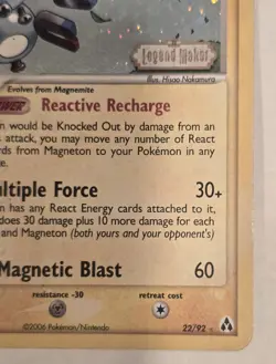 Pokemon Card - Magneton Legend Maker Stamped 22/92 Rare Reverse Holo - Image 3