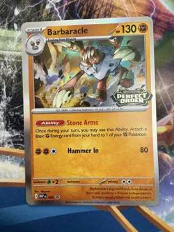 Pokemon TCG Perfect Order Barbaracle MEP065 Stamped Pre Release Card Near Mint - Image 1