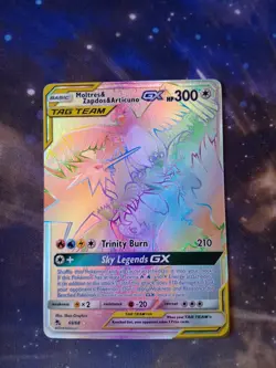 Pokemon TCG Hidden Fates Moltres Zapdos Articuno GX 69/68 Rainbow Secret Rare - Image 1