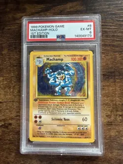 1999 Pokemon Base Set Machamp Holo Rare 1st Edition PSA 6 EX-MT - Image 1