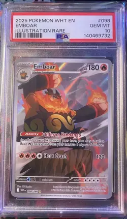 2025 POKEMON WHT EN - WHITE FLARE ILLUSTRATION RARE #098 EMBOAR PSA GEM MINT 10 - Image 2