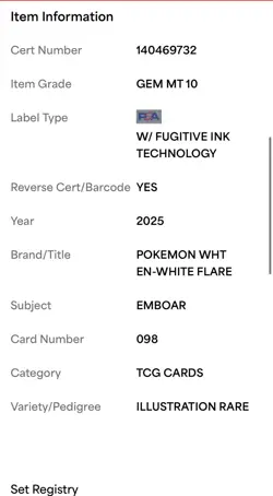 2025 POKEMON WHT EN - WHITE FLARE ILLUSTRATION RARE #098 EMBOAR PSA GEM MINT 10 - Image 4