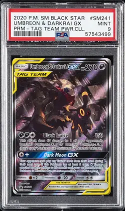 2020 POKEMON SM BLACK STAR PROMO TAG TEAM POWERS COLL UMBREON & DARKRAI GX PSA 9 - Image 1