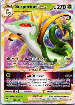 Serperior VSTAR 008/195 Holo Rare VSTAR Silver Tempest Pokemon NM - Image 1