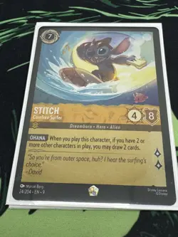 STITCH CAREFREE SURFER - Disney Lorcana/Fabled - 24/204, Legendary, COLD FOIL - Image 1