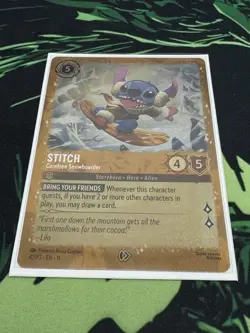 Disney Lorcana Stitch Carefree Snowboarder Glimmer Foil Winterspell Promo - Image 1