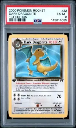 PSA EX-MT 6: 2000 Pokemon Rocket 1ST ED #22 Dark Dragonite - Image 1