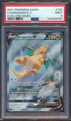 2021 POKEMON EVOLVING SKIES DRAGONITE V FULL ART #192 PSA 9! - Image 1