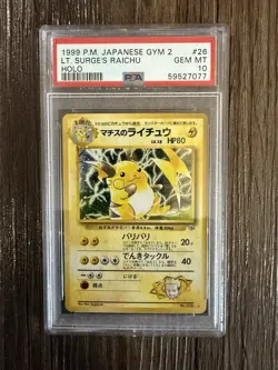 1999 POKEMON JAPANESE GYM 2 #26 LT. SURGE’S RAICHU HOLO-PSA 10 - Image 1