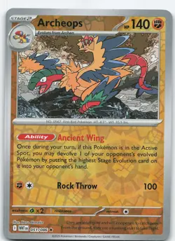 Archeops 051/086 Rare Reverse Holo SV: White Flare NM Pokemon - Image 1