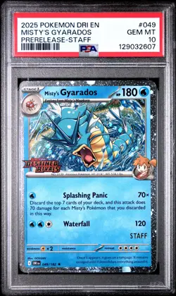 2025 POKEMON DRI EN-DESTINED RIVALS PRERELEASE-STAFF MISTY'S GYARADOS PSA 10 - Image 1