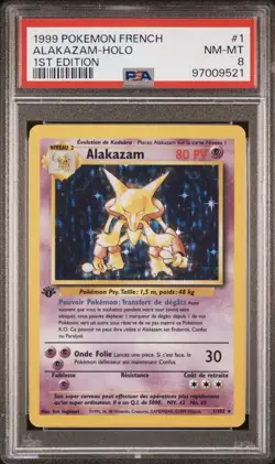 1999 Pokemon FRENCH 1st Edition Base Set Alakazam Holo 1/102 PSA 8 NM-MT - Image 1