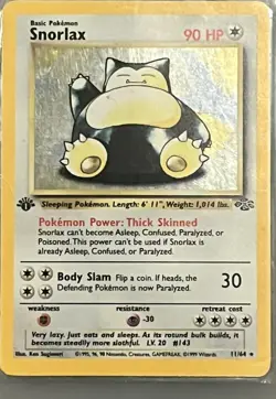 Pokemon Snorlax Jungle Holo 1st Edition 11/64 Rare 1999 mint center for grading - Image 1