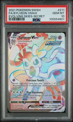 Pokemon Sylveon VMAX TCG Rainbow Secret Rare Card 211/203 Evolving Skies PSA 10 - Image 1
