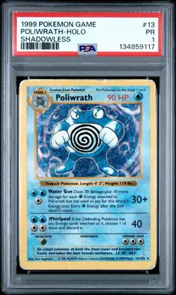 PSA 1 Shadowless Poliwrath Holo #13 Base Set 1999 Pokemon WoTC PR - Image 1