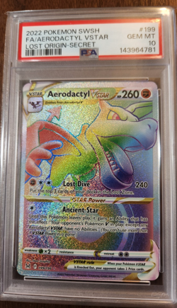 PSA 10 Aerodactyl Vstar 199/196 Pokemon Lost Origin Rainbow Graded Card - Image 1