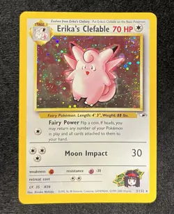 Pokemon TCG [SWIRL] Erika's Clefable Gym Heroes Holo Rare Card 3/132 LP - Image 1