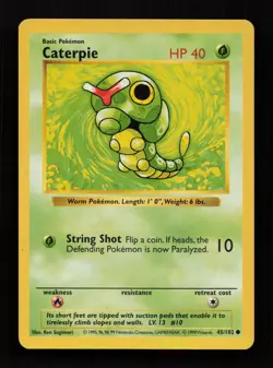 Caterpie 45/102 Common Base Set Pokemon Lightly Played - Image 1