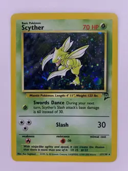 Pokemon TCG Scyther Base Set 2 17/130 Swirl Holo Unlimited Holo Rare - Image 1