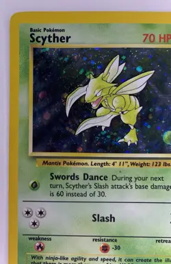 Pokemon TCG Scyther Base Set 2 17/130 Swirl Holo Unlimited Holo Rare - Image 3
