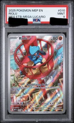 2025 Pokemon Mep En-Me Black Star Promo #010 Riolu Meg Etb-Mega Lucario PSA 9 - Image 1