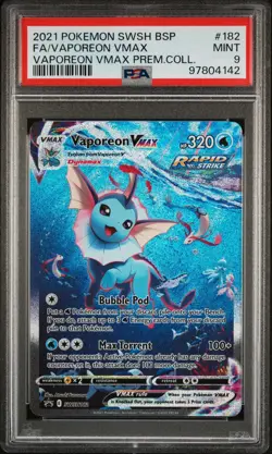 2021 POKEMON SWSH VAPOREON VMAX PREMIUM COLLECTION FULL ART/VAPOREON VMAX PSA 9 - Image 1