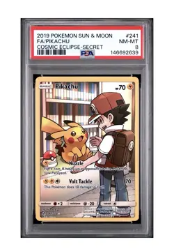 2019 Pokemon Sun & Moon Cosmic Eclipse 241/236 Full Art Pikachu PSA 8 NM - Image 1