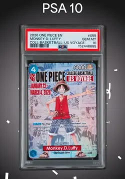 2026 One Piece EN P-055 Monkey D Luffy College Basketball US Voyage PSA 10 - Image 1