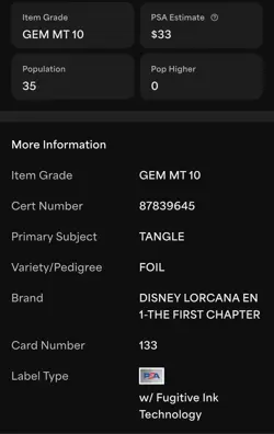 2023 Disney Lorcana The First Chapter Foil Tangle #133 PSA 10 GEM MT EN 1 - Image 2