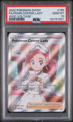 2020 POKEMON SWORD & SHIELD VIVID VOLTAGE FULL ART/POKEMON CENTER LADY PSA 10 - Image 1