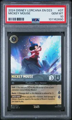 2024 DISNEY LORCANA EN D23 MICKEY MOUSE PLAYFUL SORCERER #07/D23 PSA 10 - Image 1