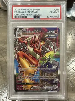 PSA 10 GEM MINT Blaziken VMAX Alternate Art Secret Rare 201/198 Pokemon Card - Image 1