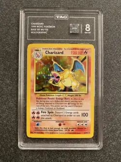 🔥 STRONG TAG 8 NM Charizard Base Set Unlimited Holo Pokemon Card 4/102 - Image 1