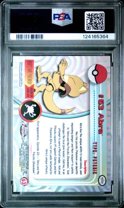 2000 TOPPS CHROME POKEMON T.V. #63 ABRA PSA 10 - Image 2