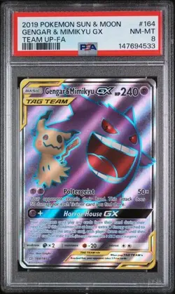 2019 Pokemon Sun and Moon Team Up Gengar/Mimikyu GX #164/181 PSA 8 - Image 1