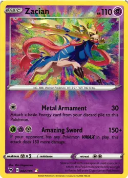 Pokemon TCG Zacian 082/185 Vivid Voltage Amazing Rare Holo Amazing Sword NM - Image 1