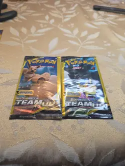 🔥 Pokemon Sun & Moon TEAM UP Booster Pack Lot (2 Packs) – 3 Card Mini – Sealed - Image 1